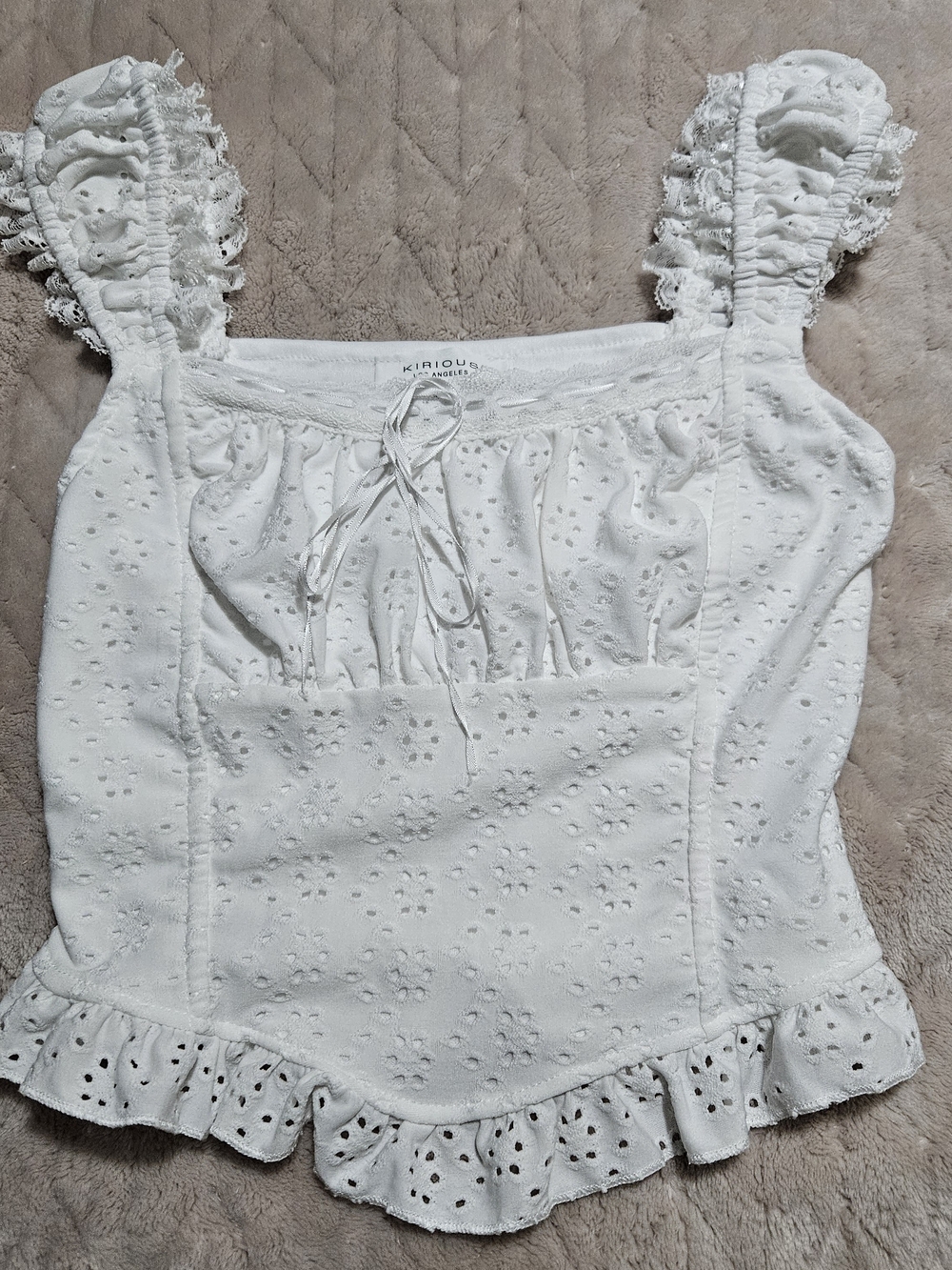 Kirious White Broderie Anglaise Ruffle Tie-Front Camisole